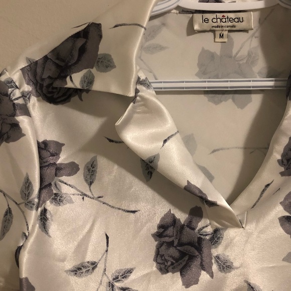 90s Le Chateau satin collared rose print blouse - Picture 8 of 9